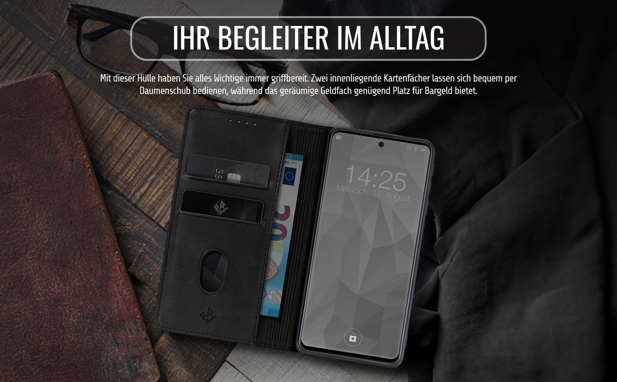 Edle Schutzhülle für Samsung Galaxy A27 5G mit Kartenfächern und Geldfach