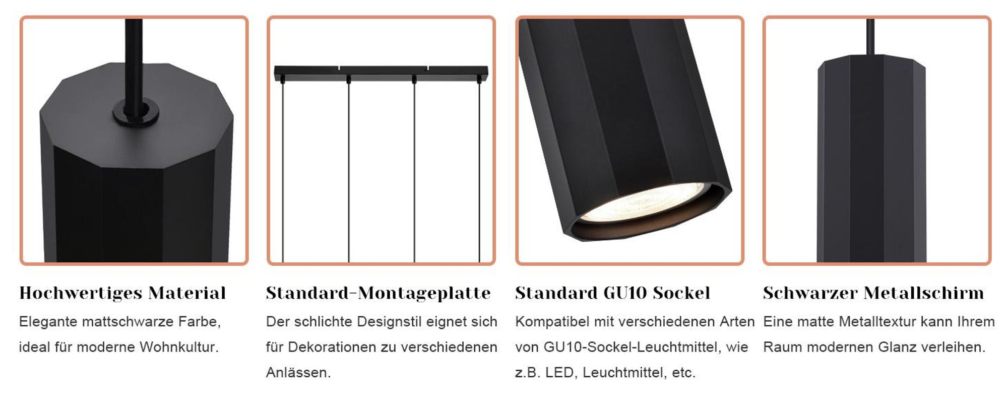 ZMH Hängelampe Esstisch Esszimmerlampe 4 Flammig Pendelleuchte Schwarz Metall Pendellampe GU10 Modern Hängeleuchte für Wohnzimmer Küche Schlafzimmer