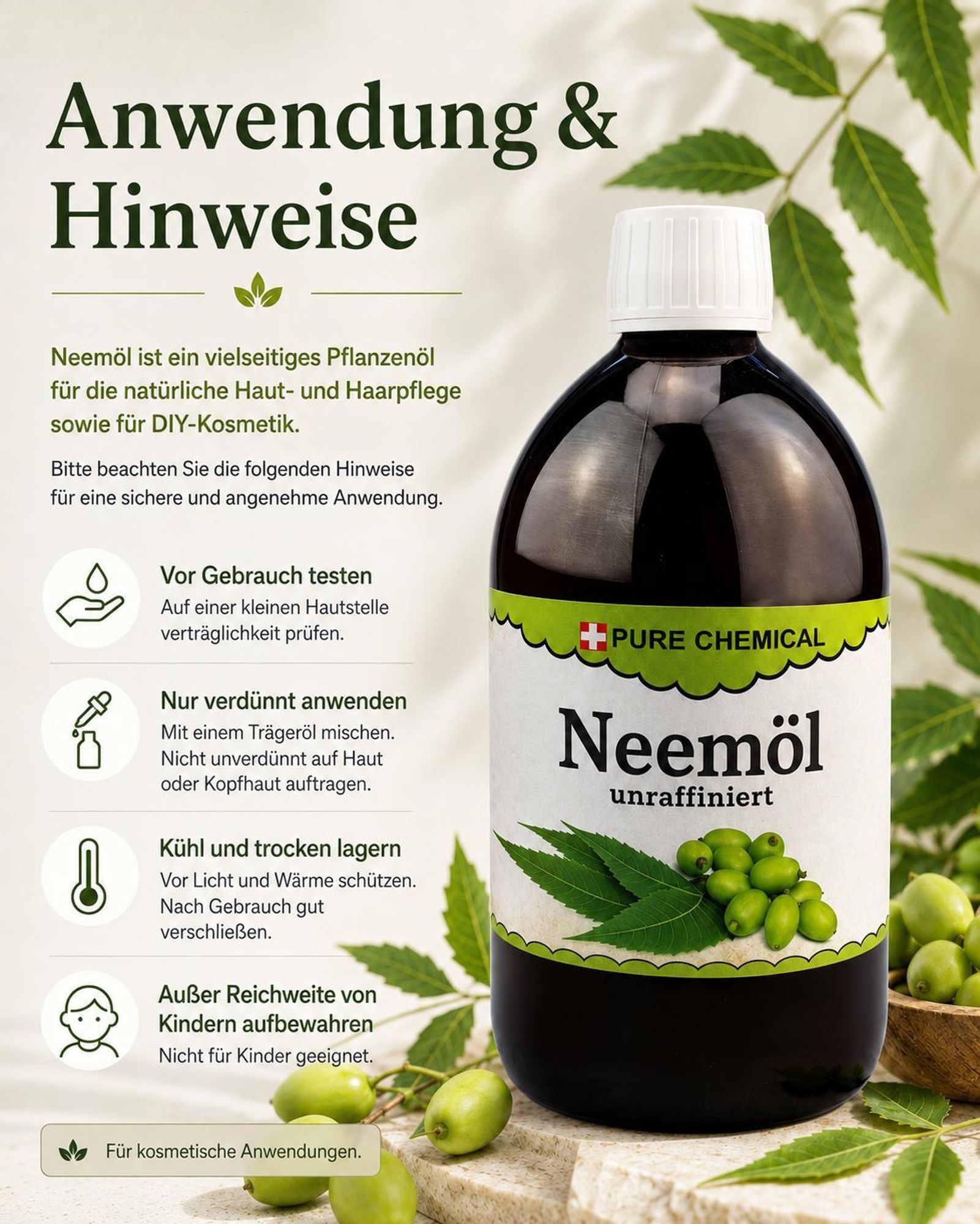 PURE CHEMICAL | Neemöl | unraffiniert | natürlich | kaltgepresst | 1 L