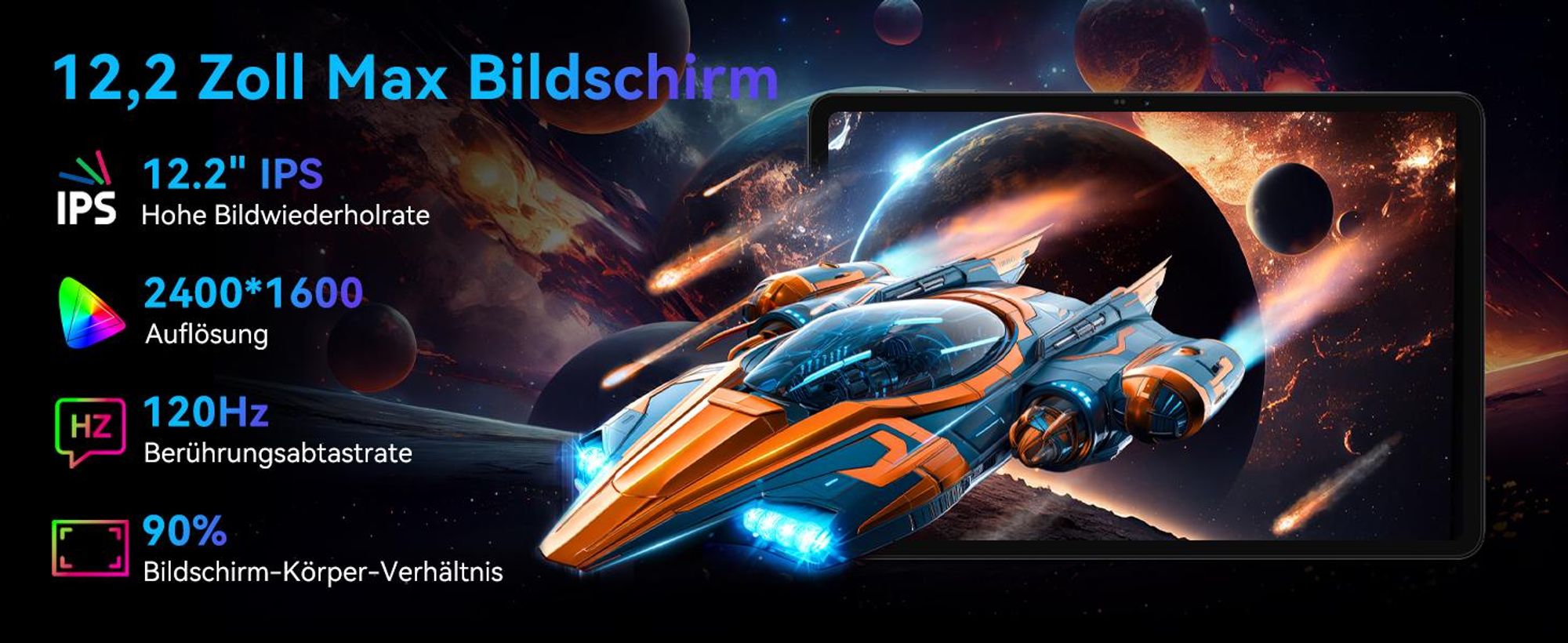 BESTTAB  T60 12.2" Android 16 KI-Tablet mit 48GB(12+36) RAM, 256GB/2TB, Octa-Core & 10000 mAh Akku incl. Stift/Hülle/Maus/Tastatur/Headset