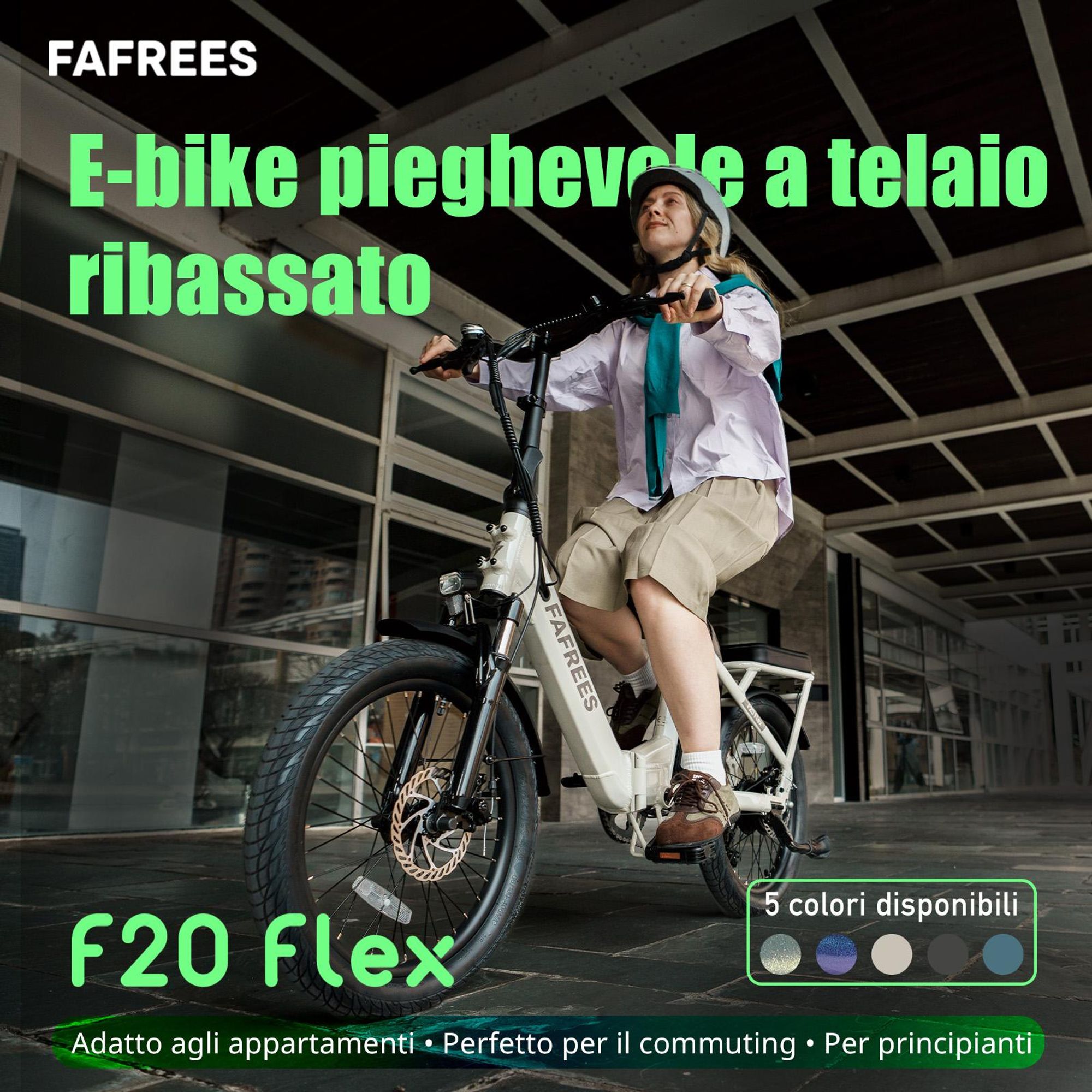 Bicicletta elettrica FAFREES F20 Flex - Motore da 250 W, batteria da 36 V 20 Ah, autonomia 75-100 km, freni a disco meccanici - Grigio canna di fucile
