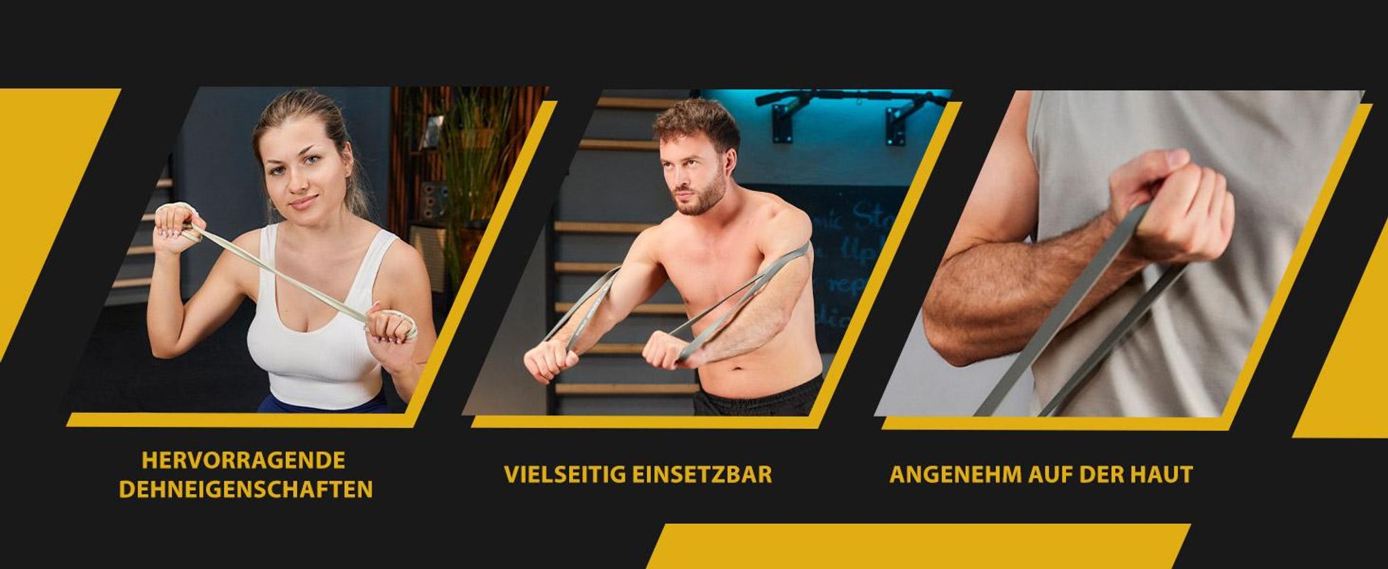 TREX SPORT Gymnastikband 3 Stück Set TX-003PB Widerstandsband | Klimmzugband, Fitnessband 100% Latex, 2-30 kg, mit Türanker | Resistance Band Grau
