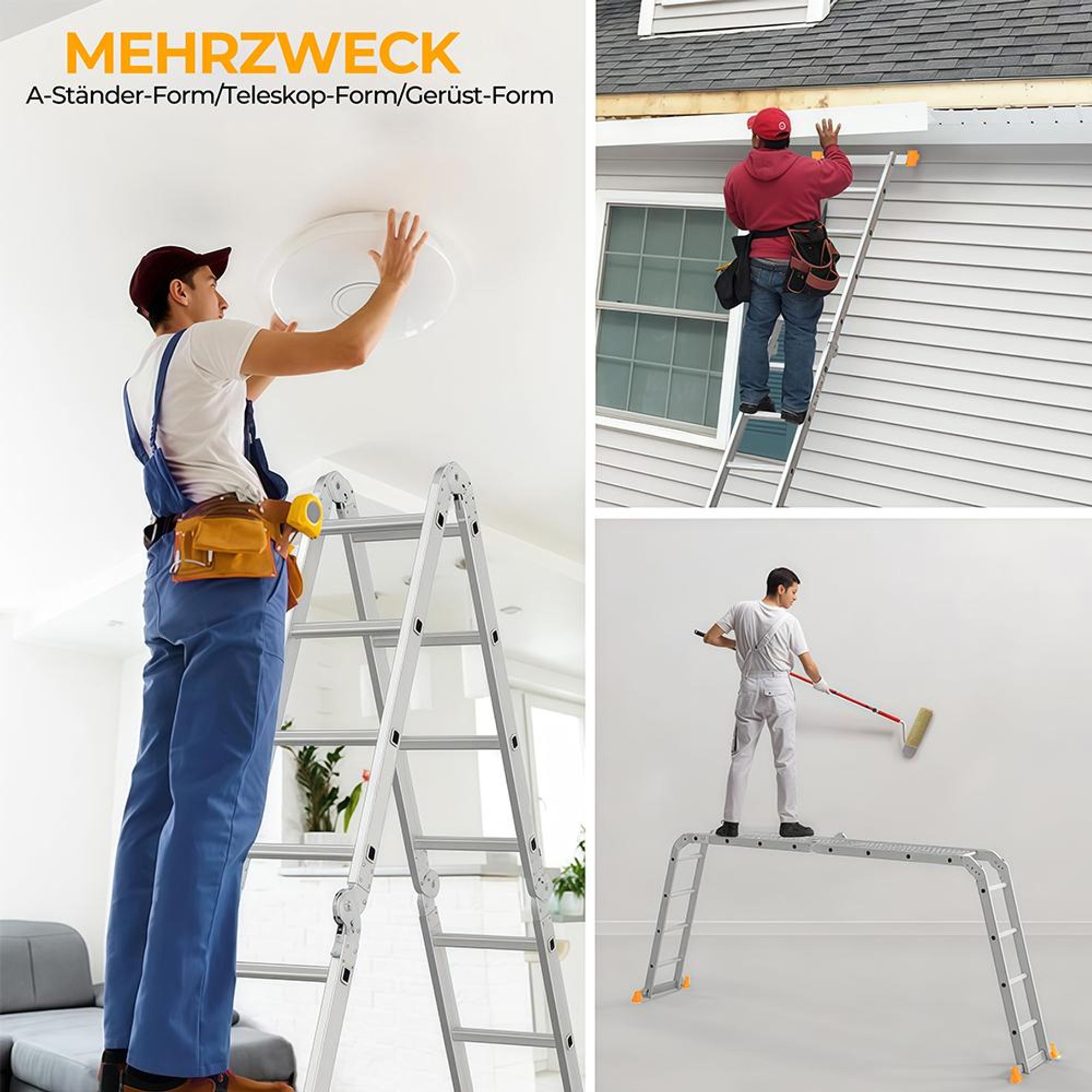 478cm Leiter Mehrzweckleiter Multifunktionsleiter Klappleiter Teleskopleiter A-Rahmenleiter 4x5 Stufen Anlegeleiter Stehleiter Haushaltsleiter