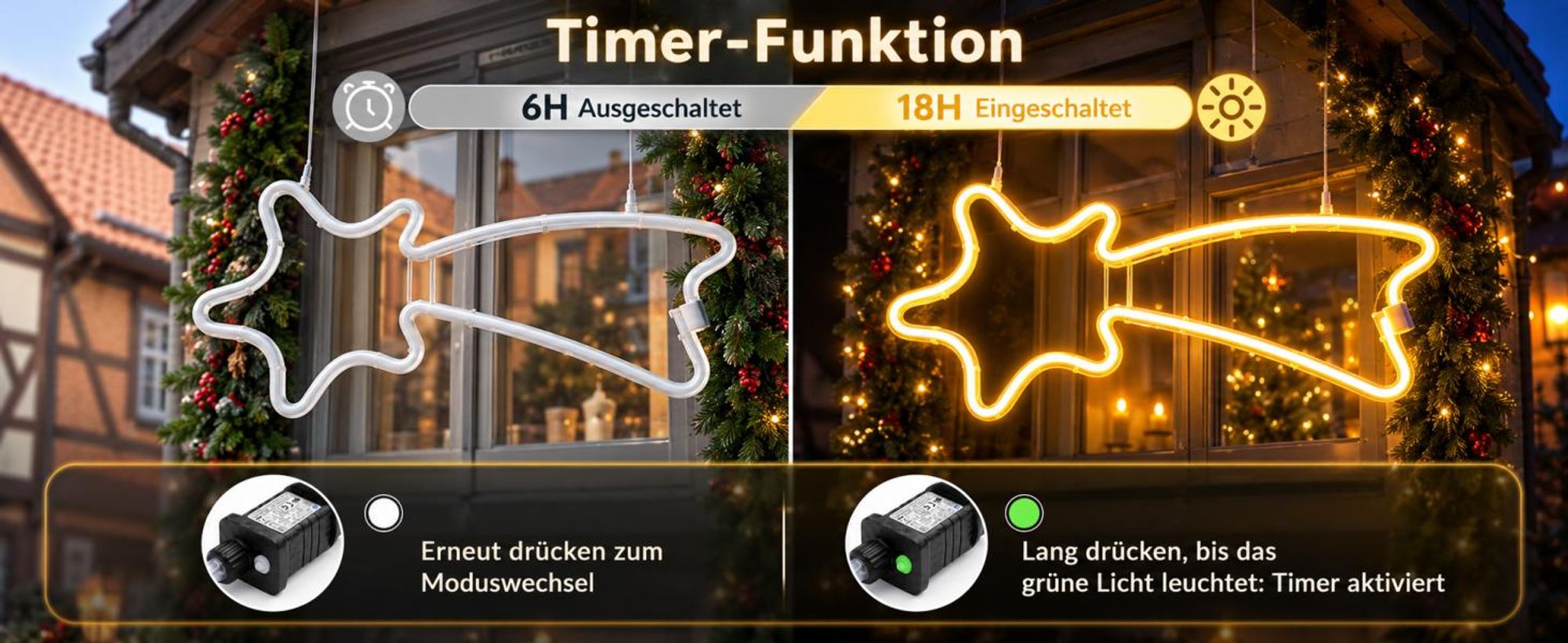 SALCAR LED Weihnachtsbeleuchtung 90 cm mit 300 LEDs, Weihnachtsdeko für Garten und Innenbereich, Neonlicht Dekolicht