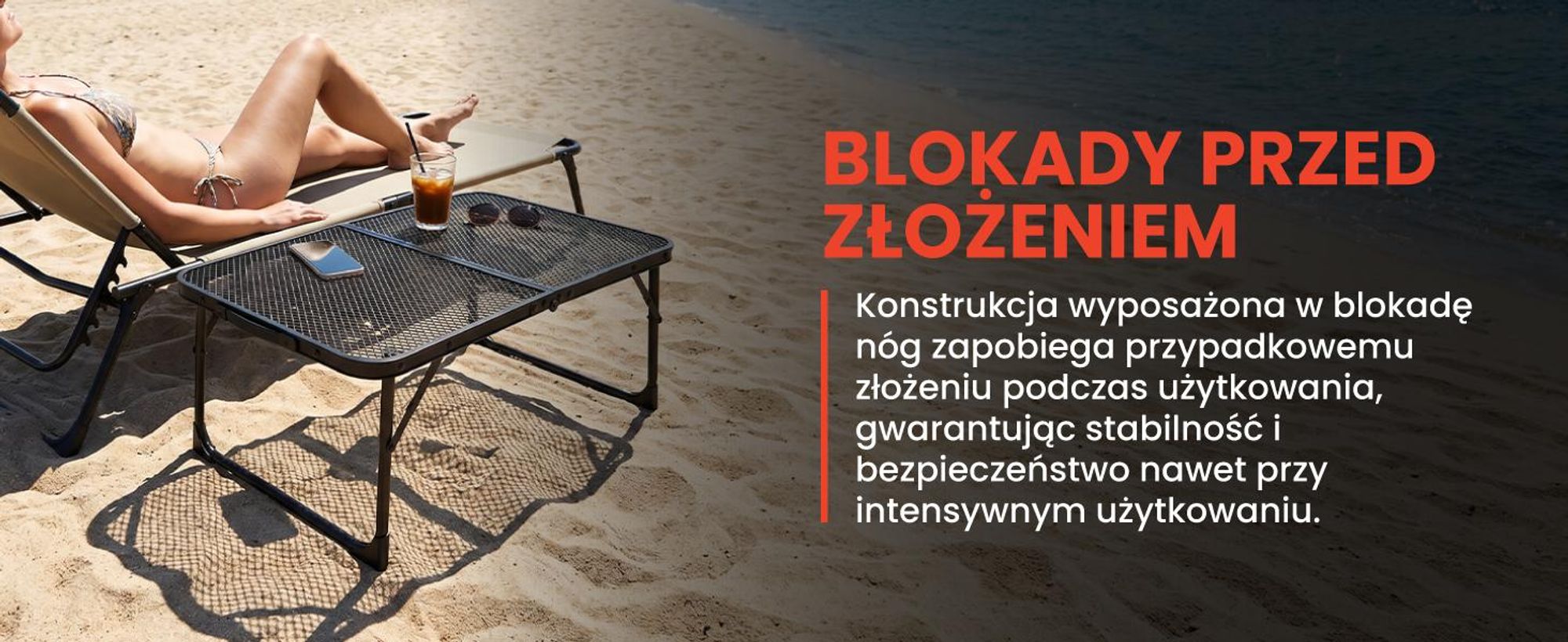 Elegancki aluminiowy stolik turystyczny ogrodowy z walizką w kolorze czarnym