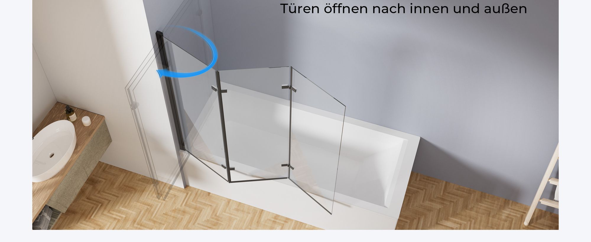Heilmetz Duschabtrennung 120x140cm Dreifalten Faltwand für Badewanne Mattschwarz Rahmen Duschwand Badewannenaufsatz Duschabtrennungen mit 6mm NanoGlas