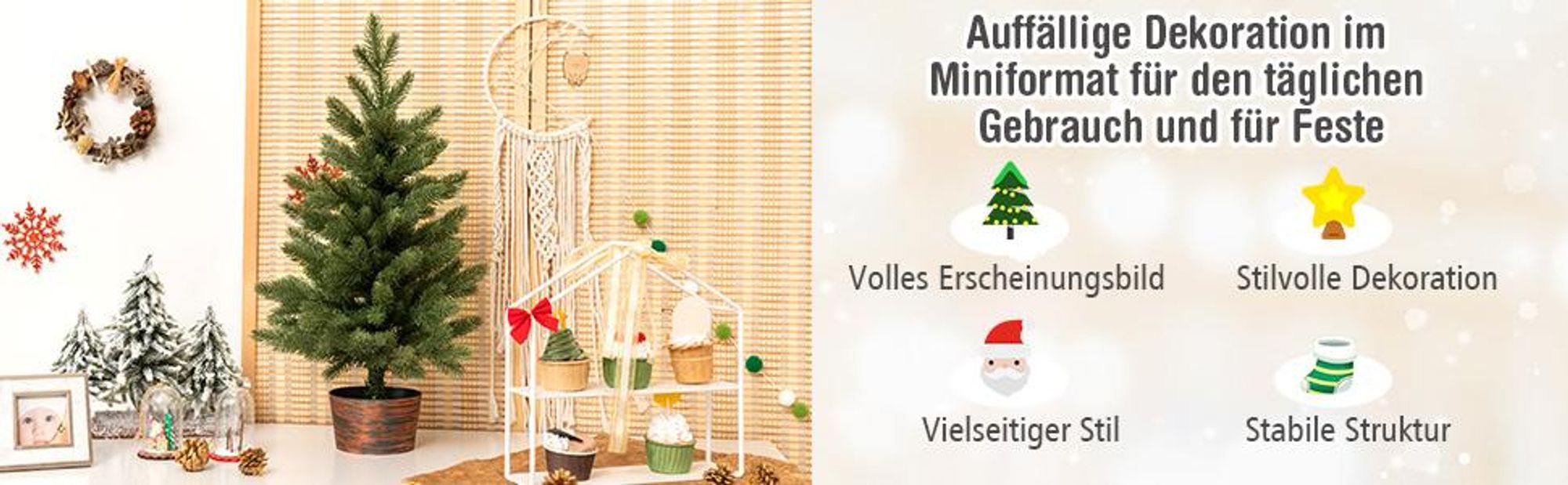 COSTWAY 60cm Kleiner Weihnachtsbaum, Mini Weihnachtsbaum mit 50 Zweigen und Sockel, künstlicher Tisch Weihnachtsbaum Ø40cm für Haus Büro