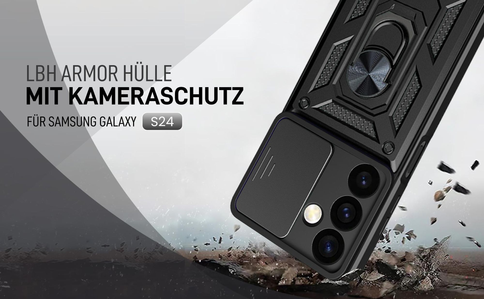 Schwarze Outdoorhülle mit Kameraschutz für Samsung Galaxy S24