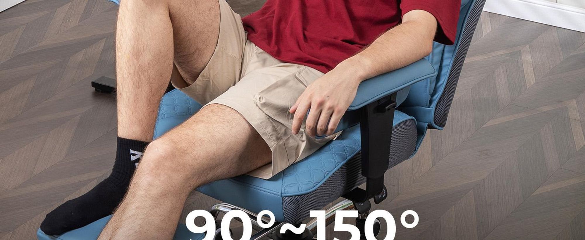 COMHOMA Gaming Stuhl für Große und Schwere Personen, ergonomischer Bürostuhl bis 180 kg, 3D Sitzkissen, verstellbar mit Fußstütze, Kunstleder, Hellblau