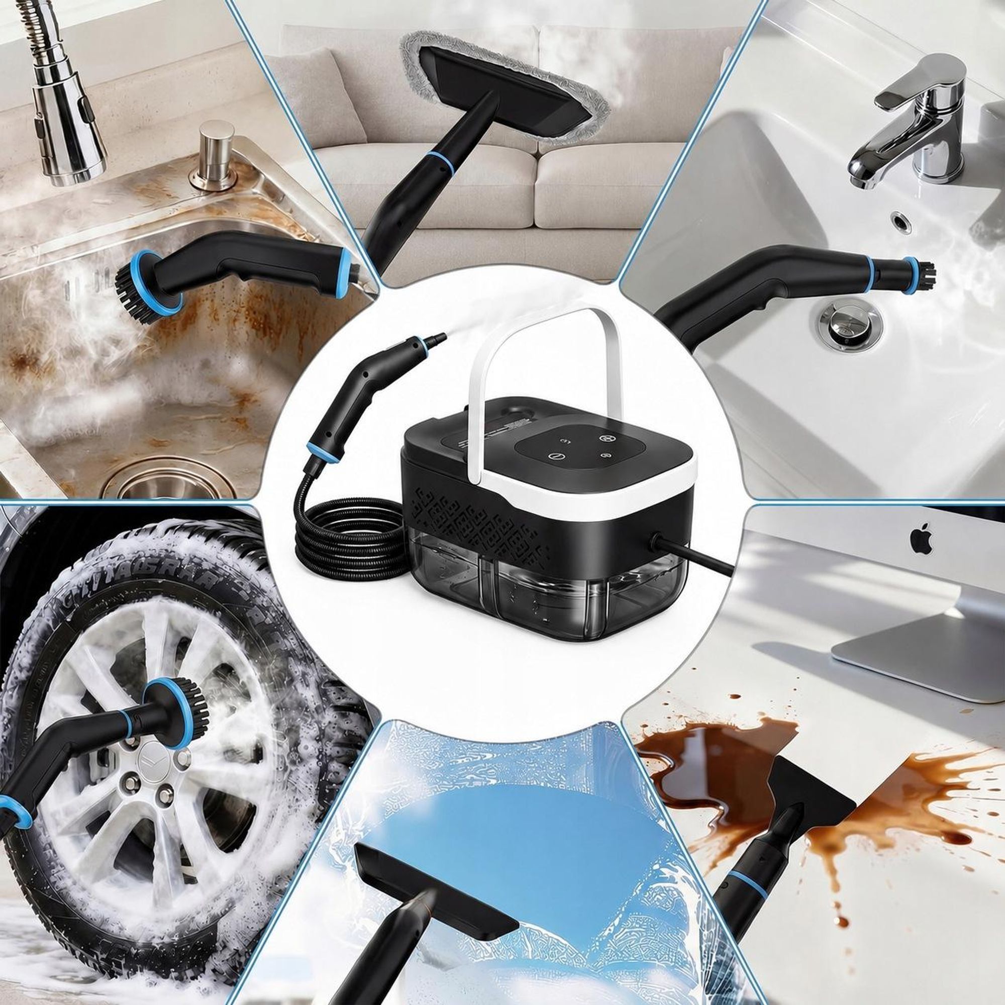 Mocna Myjka Parowa Mop Parowy Czyścik 2500W 4Bar Do Domu Okien Łazienki Fug