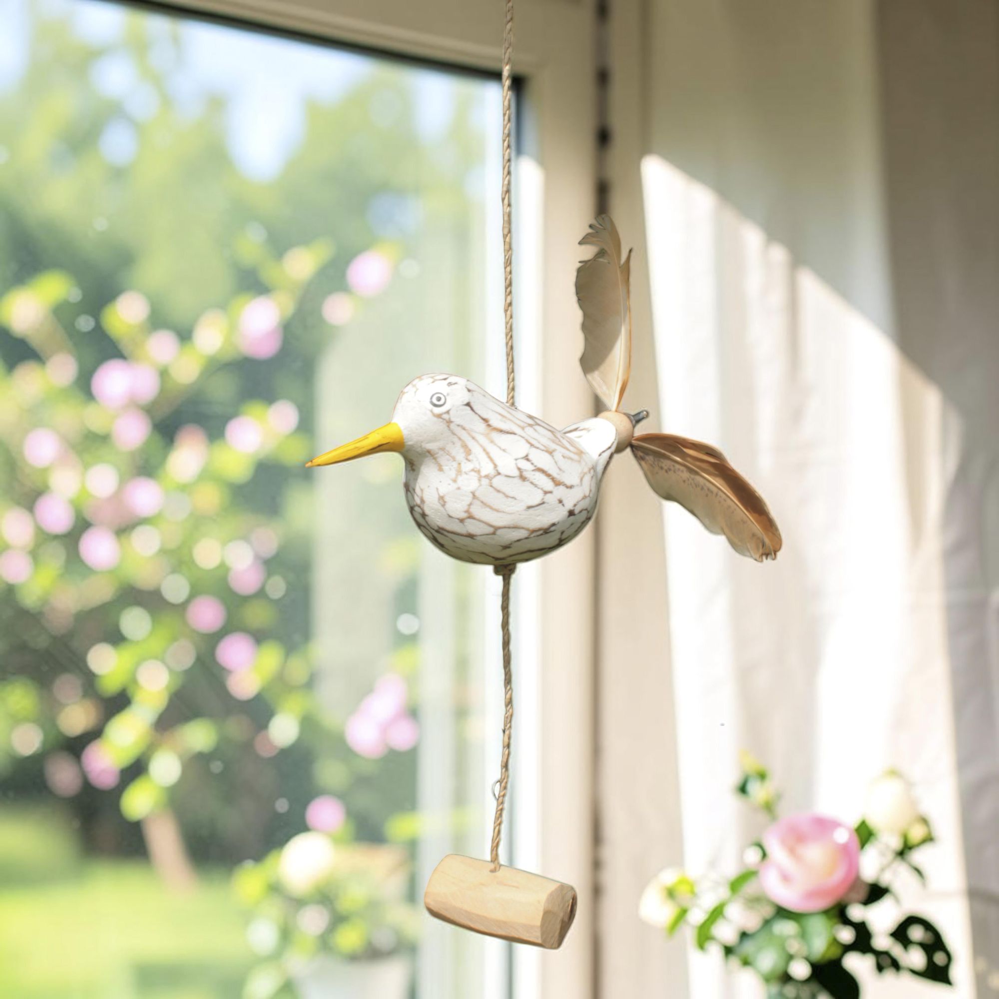 Windspiel mit 3 Möwen aus Holz mit Feder Propellern Garten und Balkondeko