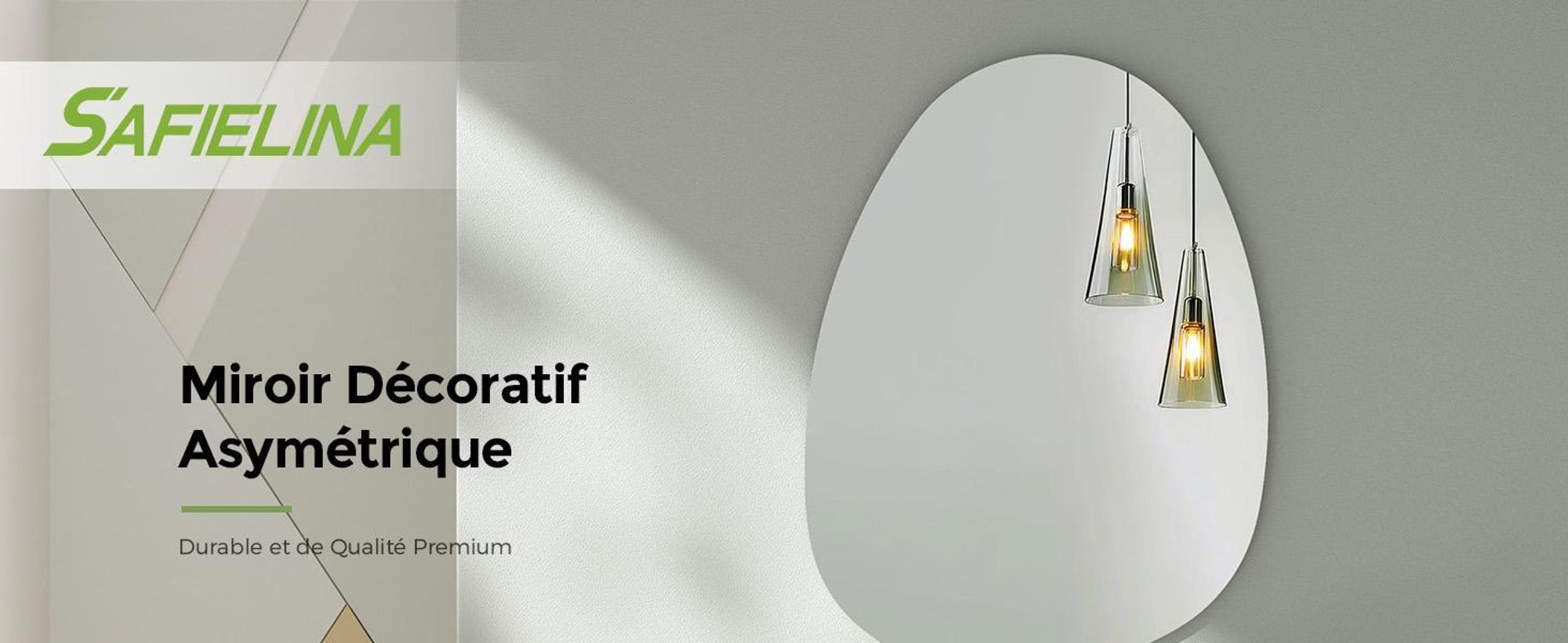 S'AFIELINA miroir mural asymétrique 85×50 cm sans cadre miroir de couverture miroir de salle de bain pour salon, salle de bain et chambre à coucher