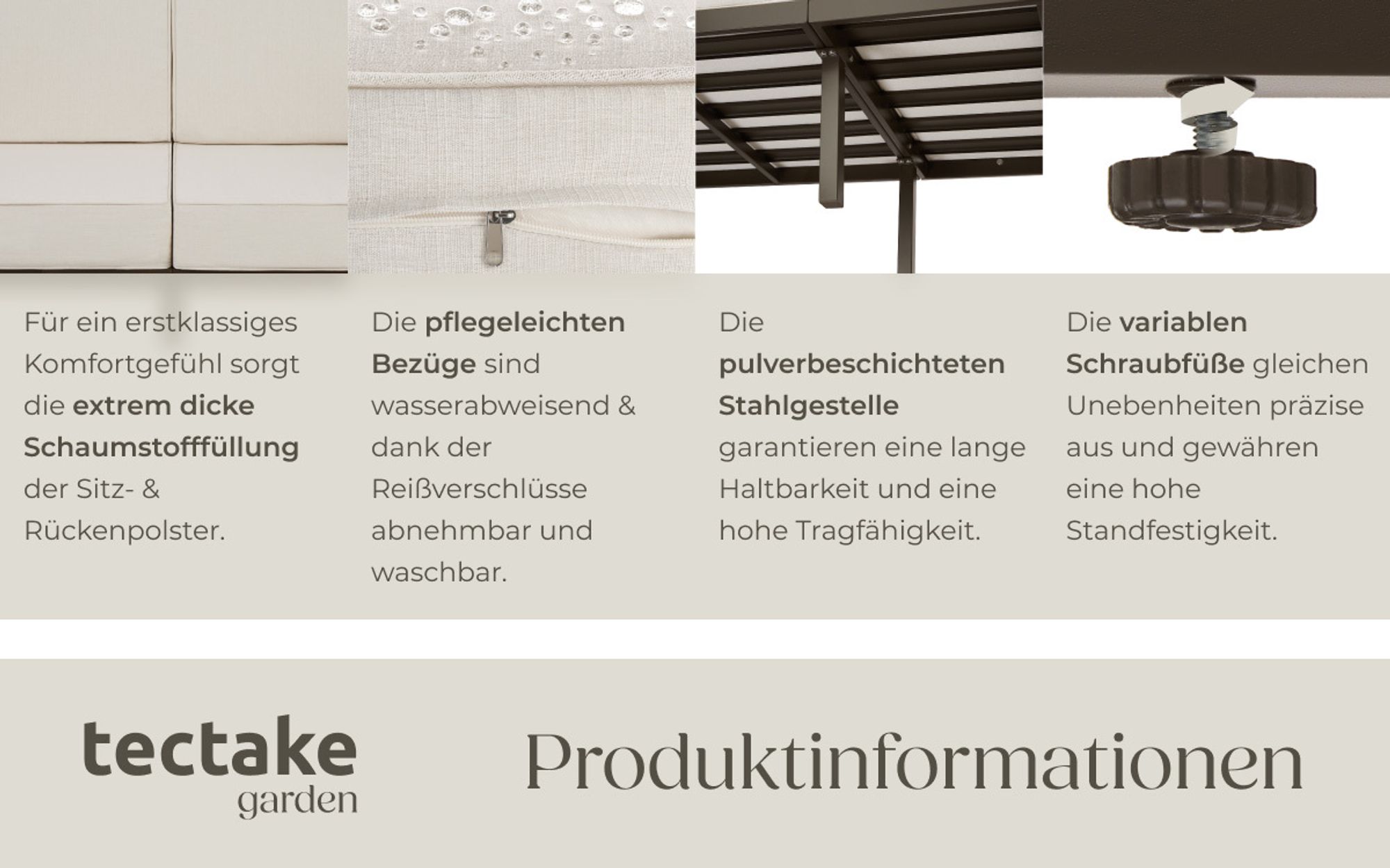tectake® Garten-Loungeset Comosa für 6 Personen, XXL-Polsterung