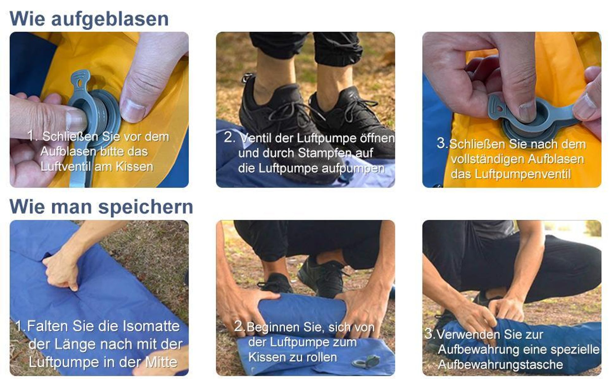Camping Isomatte, Camping Matte, Selbstaufblare Schlafmatte, Isoliermatte mit Kissen, für Camping, Wandern, Reisen, Rucksackreisen, Zelt