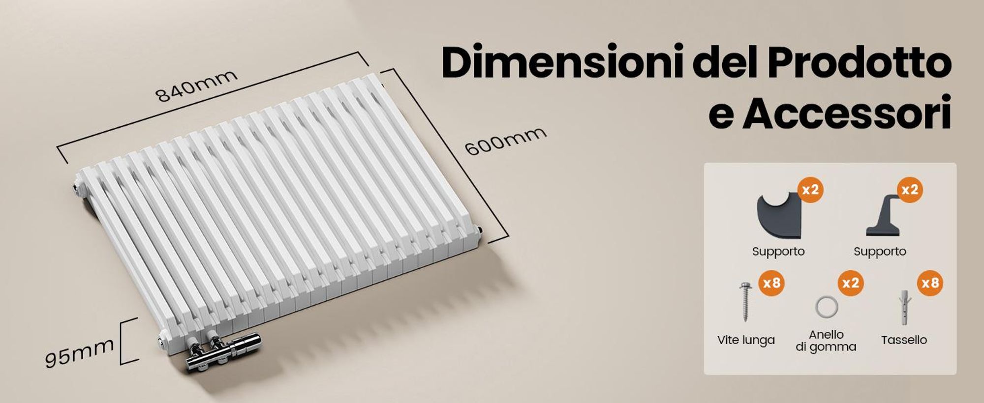 EMKE Design Radiatore a D 600x840mm 1383W Vincitore del Red Dot Award Bianco - Installazione orizzontale, per 18,4 m², bagno e soggiorno senza elemento riscaldante