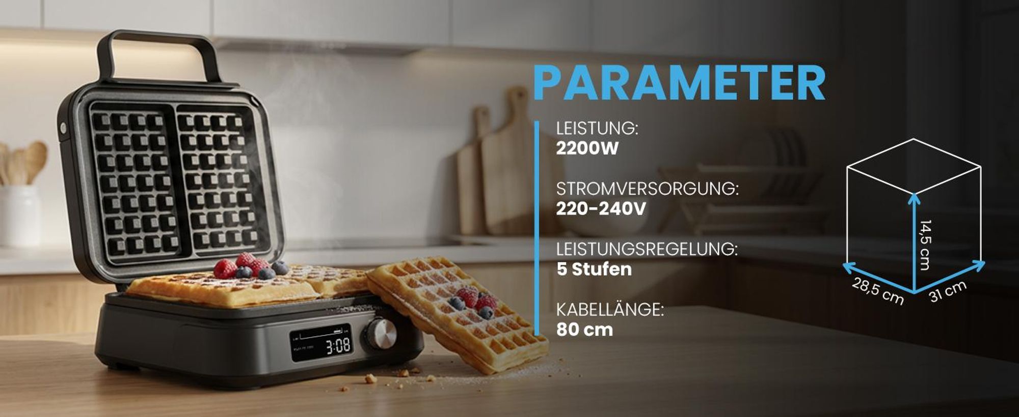 Waffeleisen Wafflemaker mit Backform für 2 grosse Waffeln
