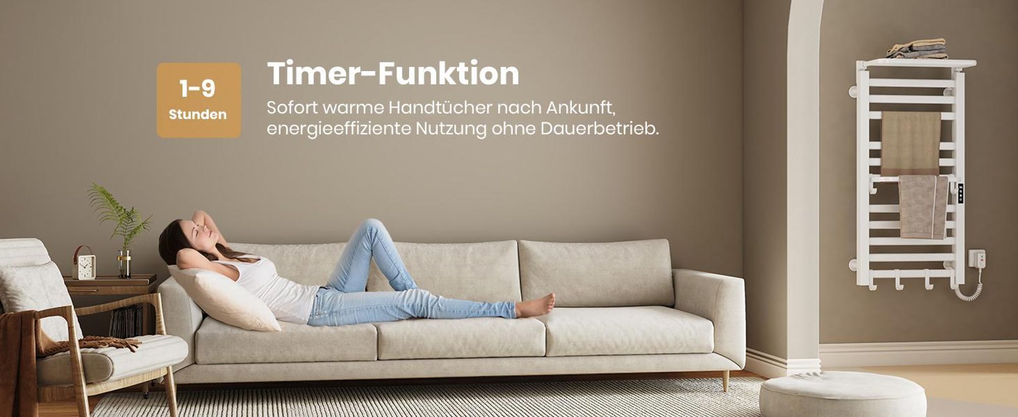 EMKE Handtuchwärmer Elektrisch WIFI Handtuchtrockner Doppelreihe Flachrohr mit Ablage & Haken 1000×500 mm 280W Tuya Alexa Weiß Glänzend