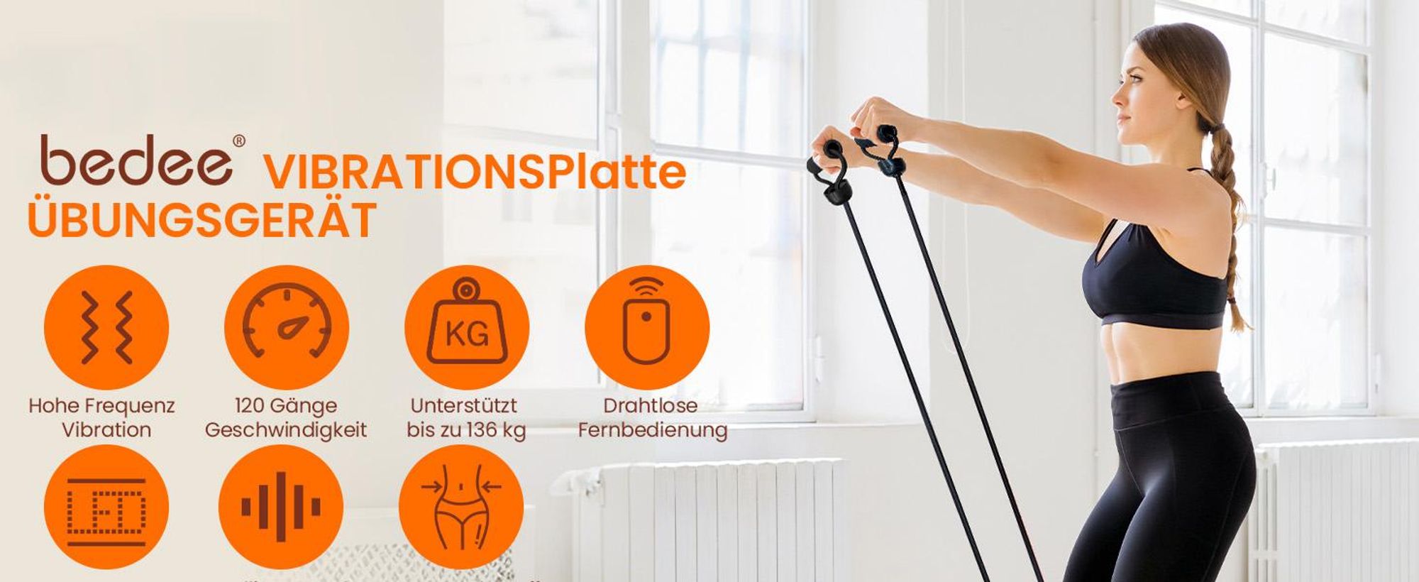 Vibrationsplatte, Vibrotrainer, Vibrationsplattform, Rüttelplatte Sport für Zuhause, 5 Modi & bis 400LBS, mit 2 Expanderbänder, ettverbrennung