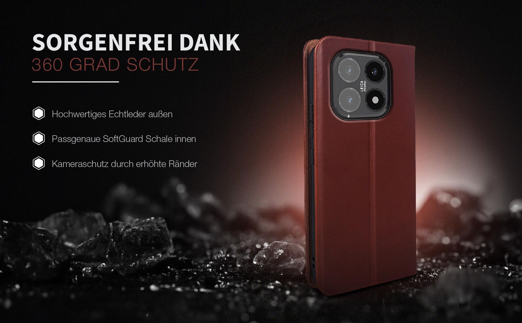 Leder Smartphonehülle für das Xiaomi 15T mit Rundum Schutz