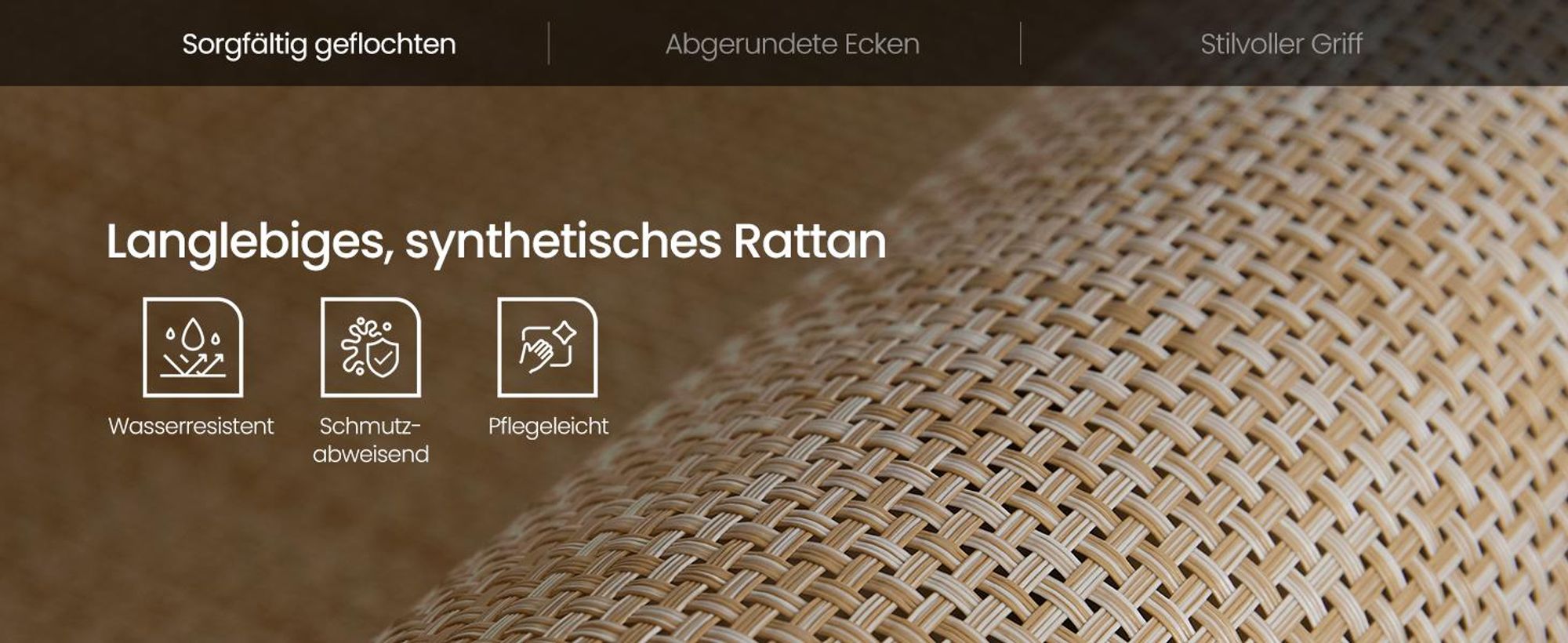 VASAGLE Küchenschrank im Boho-Stil, Türen Rattan-Optik, Sideboard, verstellbare Ablage, Schublade, Wohnzimmer, beige