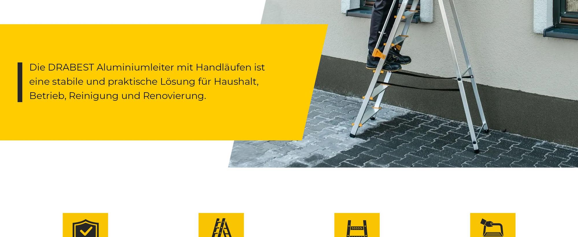 Drabest | Leiter - 6 Stufen, Tragfähigkeit 150kg - Leiter mit Handläufen, Alu Leiter, Anti-Rutsch-Füße, Trittleiter, Klappleiter