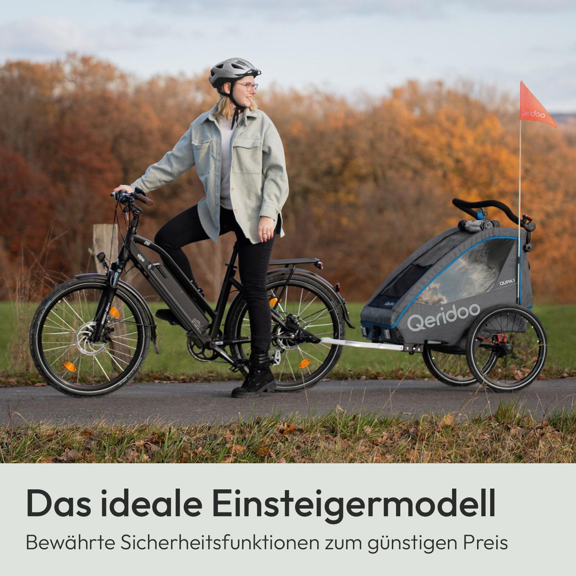 Qeridoo QUPA 1 - Kinderfahrradanhänger für 1 Kind, Farbe: Blue