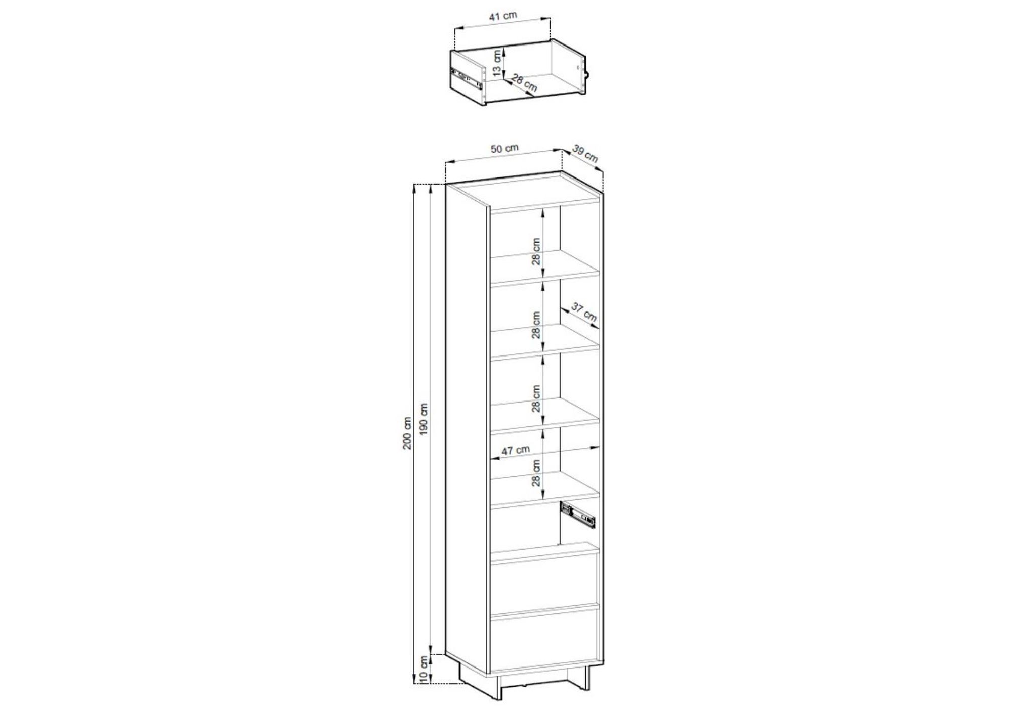 BETTSO Bücherregal SUNA Japandi Standregal Eiche Caramel grifflos Schrank mit 3 Schubladen, 50x200x39 cm, Wohnzimmer Büro, Saugroboter-geeignet