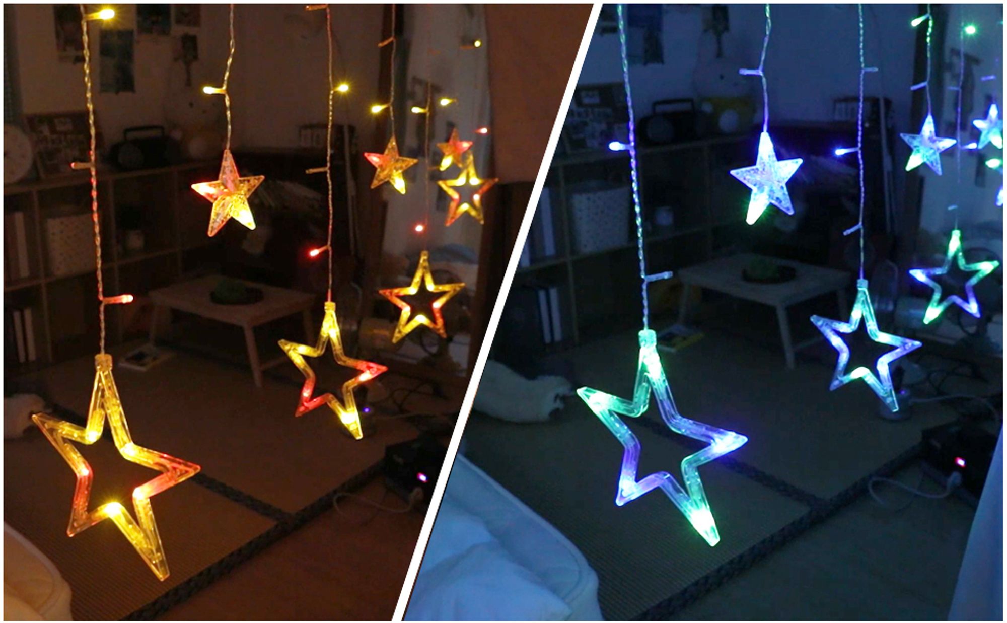 Lichterkette Sterne Strom 120 LED Weihnachtsbeleuchtung Fenster, 3.5x1m Lichtervorhang Fenster Weihnachten mit 12er Sterne,Weihnachtsdeko (bunt)
