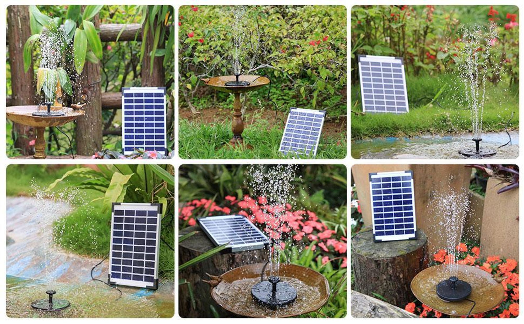 Solar Springbrunnen, Gartenbrunnen, Solarbrunnen, Wasserspiel Springbrunnen, 5.5W Solar Pumpe, Teichpumpe, mit 1500mAh Batterie, für Garten, Vogel-Bad