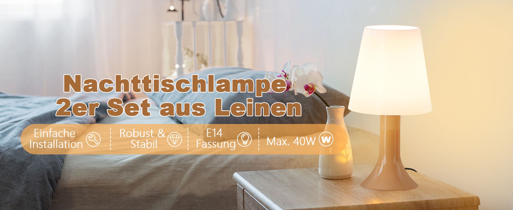 ZMH Tischlampe khaki E14 Nachttischlampe 2er Set Tischleuchte Wohnzimmer mit Kabel Tischlampen Moderne Landhausstil für Esstisch Schlafzimmer