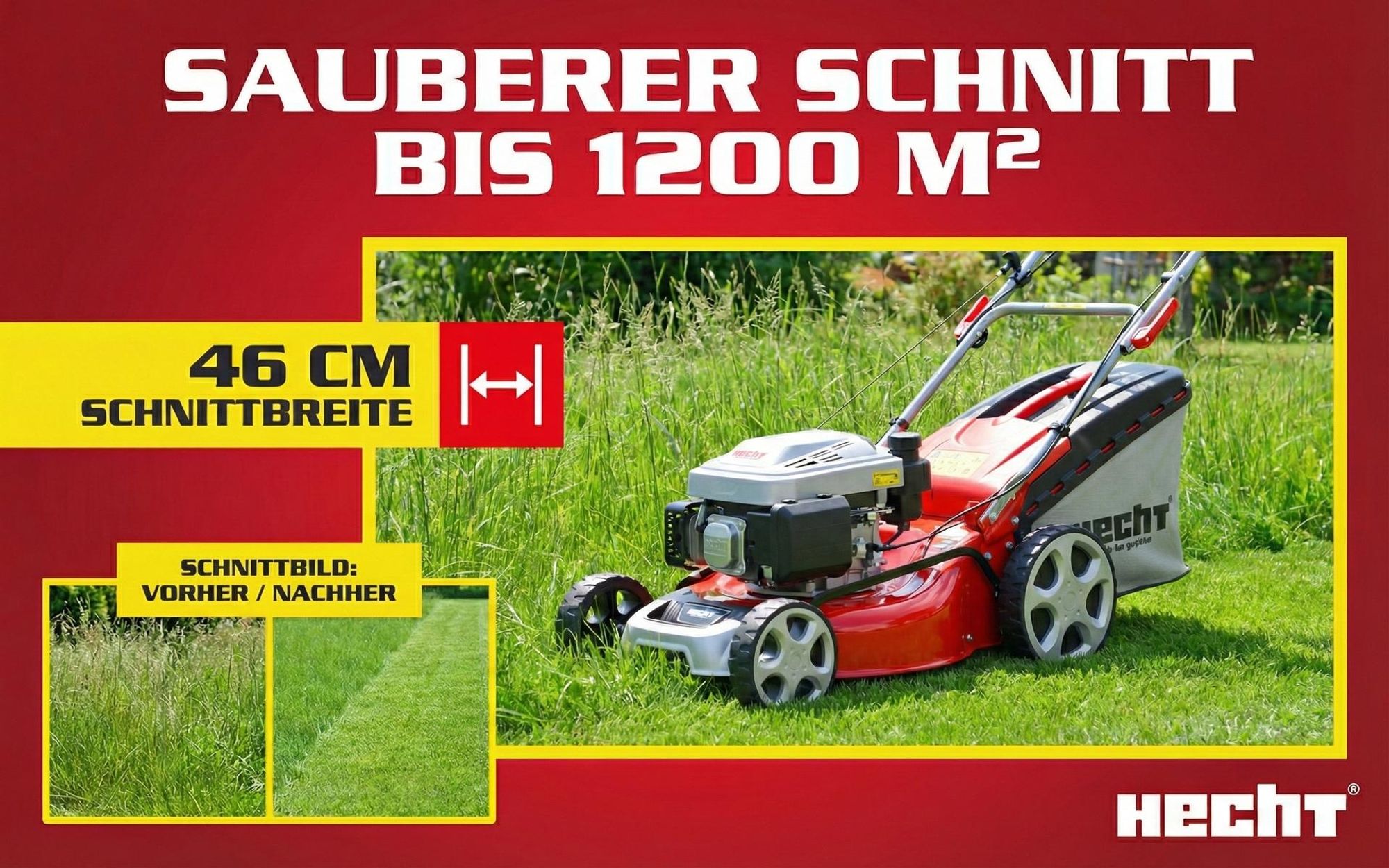HECHT 5484 SX Rasenmäher Benzin | mit Antrieb | 46 cm Schnittbreite | 5in1 | 5PS | 60L | Grasfangkorb | zentrale Höhenverstellung