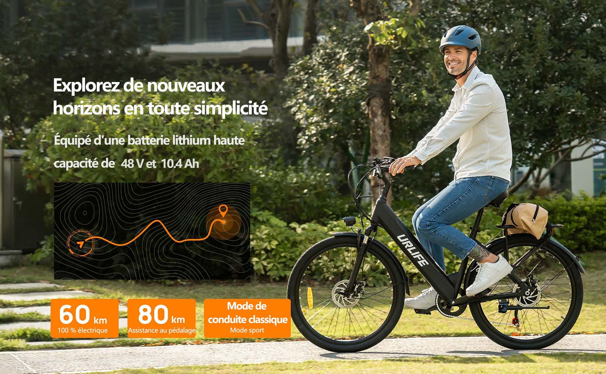 Vélo électrique URLIFE E26 - Moteur 250W batterie 48V10.4Ah pneus 26 pouces freins à disque - Noir