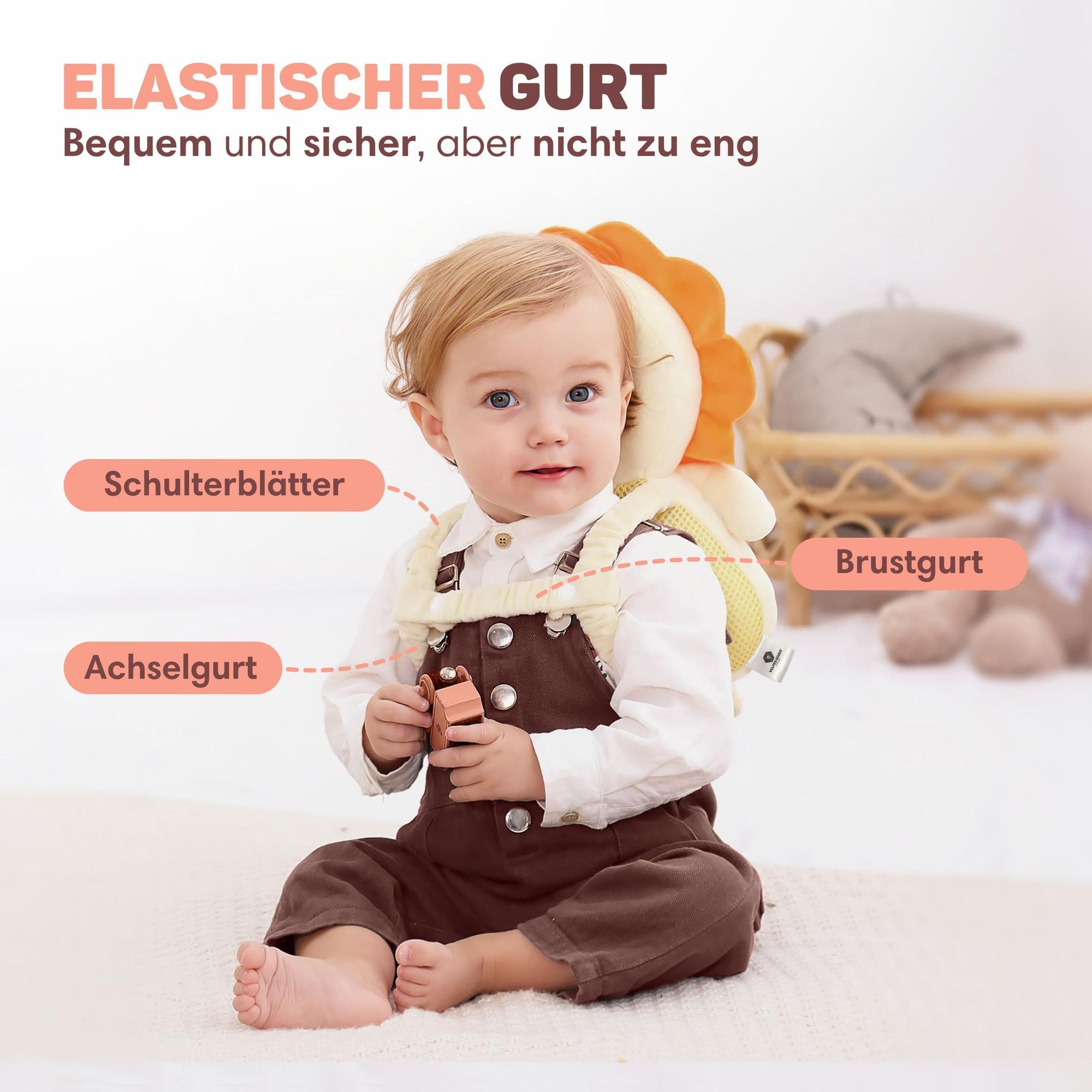 Vulpes Goods Baby Kopfschutz, Fallschutz-Rucksack für Kinder, 3D Löwenform, Kopf-Rückenprotektor Kleinkinder, sicher Krabbeln & Gehen lernen