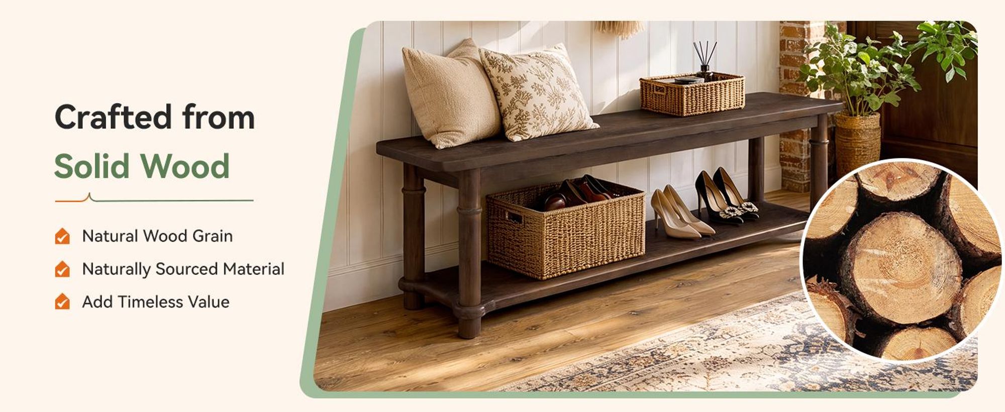 140 cm Sitzbank für den Eingangsbereich, 2-stöckige Schuhbank aus Massivholz, schmale Sitzbank im Landhausstil für Flur, Foyer, Garderobe, Walnuss