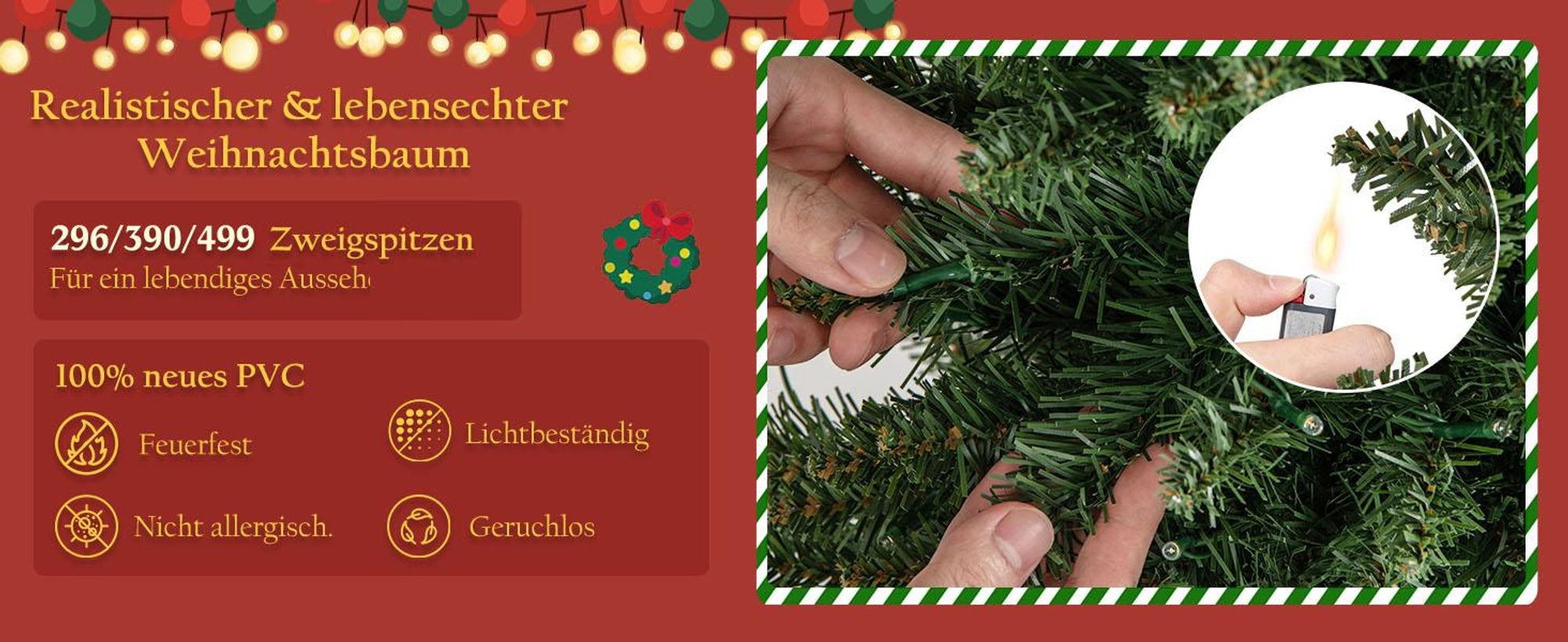 COSTWAY 180cm künstlicher Weihnachtsbaum Bleistift, Tannenbaum mit Beleuchtung, LEDs in Warmweiß, schlanker Christbaum für Weihnachten, Kunstbaum mit Metallständer, Grün