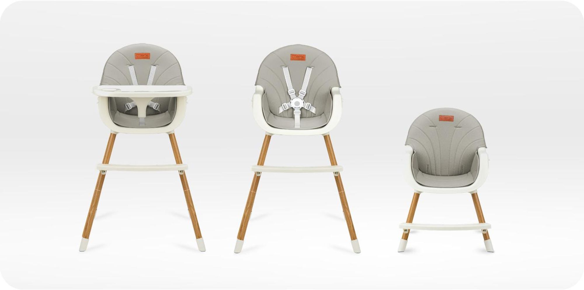 MoMi REKI – Evolutiver Baby Hochstuhl mit 2 Sitzpositionen & spülmaschinenfester Tablett, 6–36 Monate, bis 20 kg – Grau