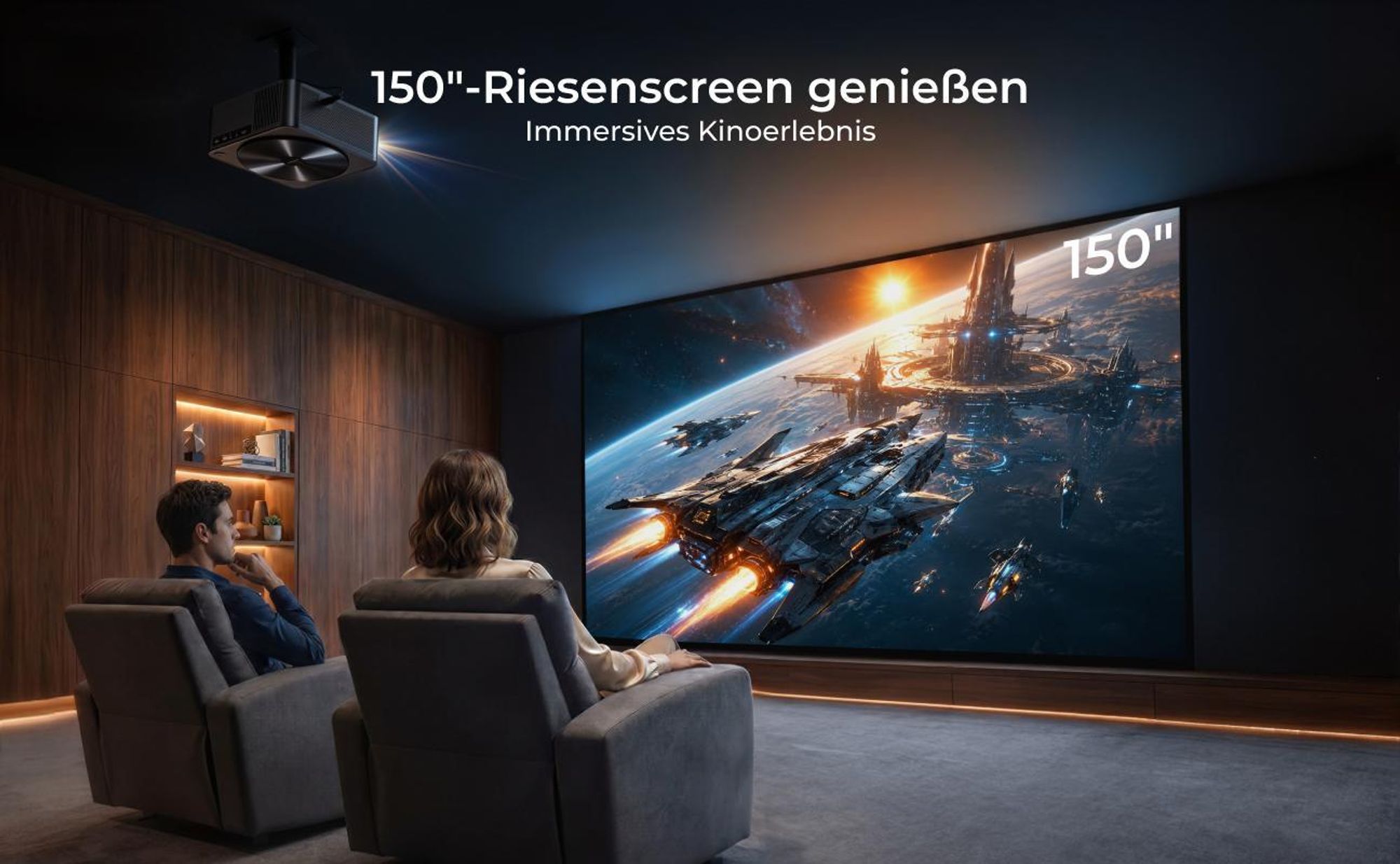 Ultimea Apollo-P40 Beamer 4K unterstützter, Aktualisierte Version mit Hindernisvermeidung 700 ANSI, intelligenter Bildschirmausrichtung,
