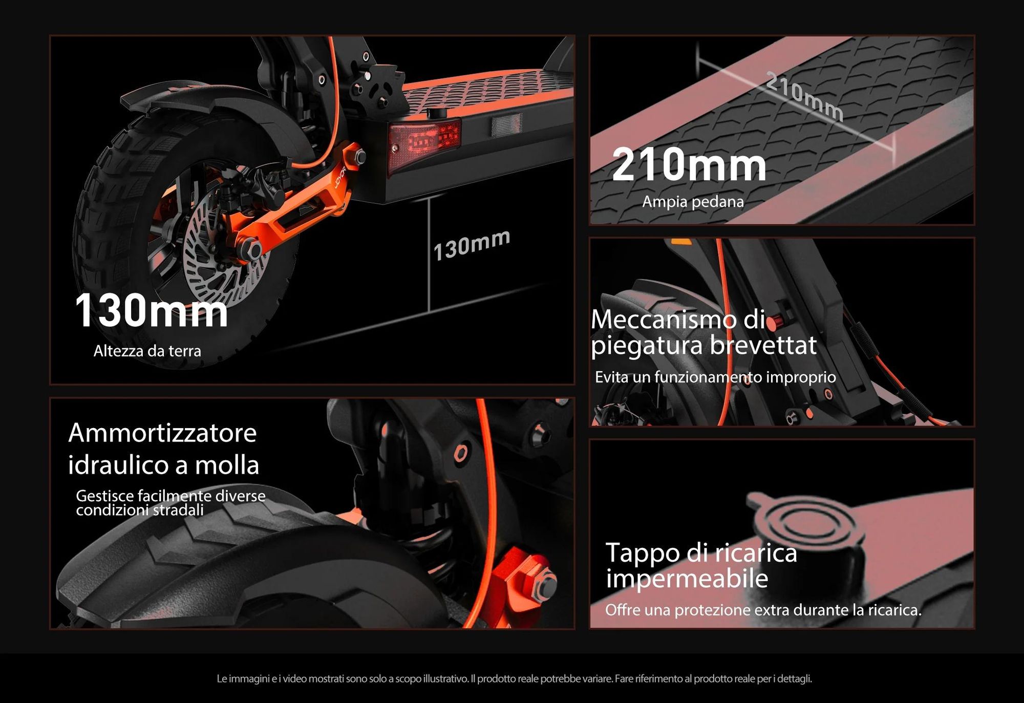 JOYOR T6 Pieghevole Monopattino Elettrico - 600W Motor 48V18AH Batteria Pneumatici da 10 Pollici Freni a Disco - Nero