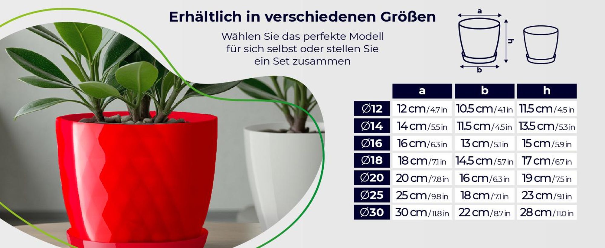 KADAX Blumentopf aus Kunstsoff "Amily", Topf mit Untersetzer. Pflanzkübel, 12 cm, Pflaume, 1 Stück