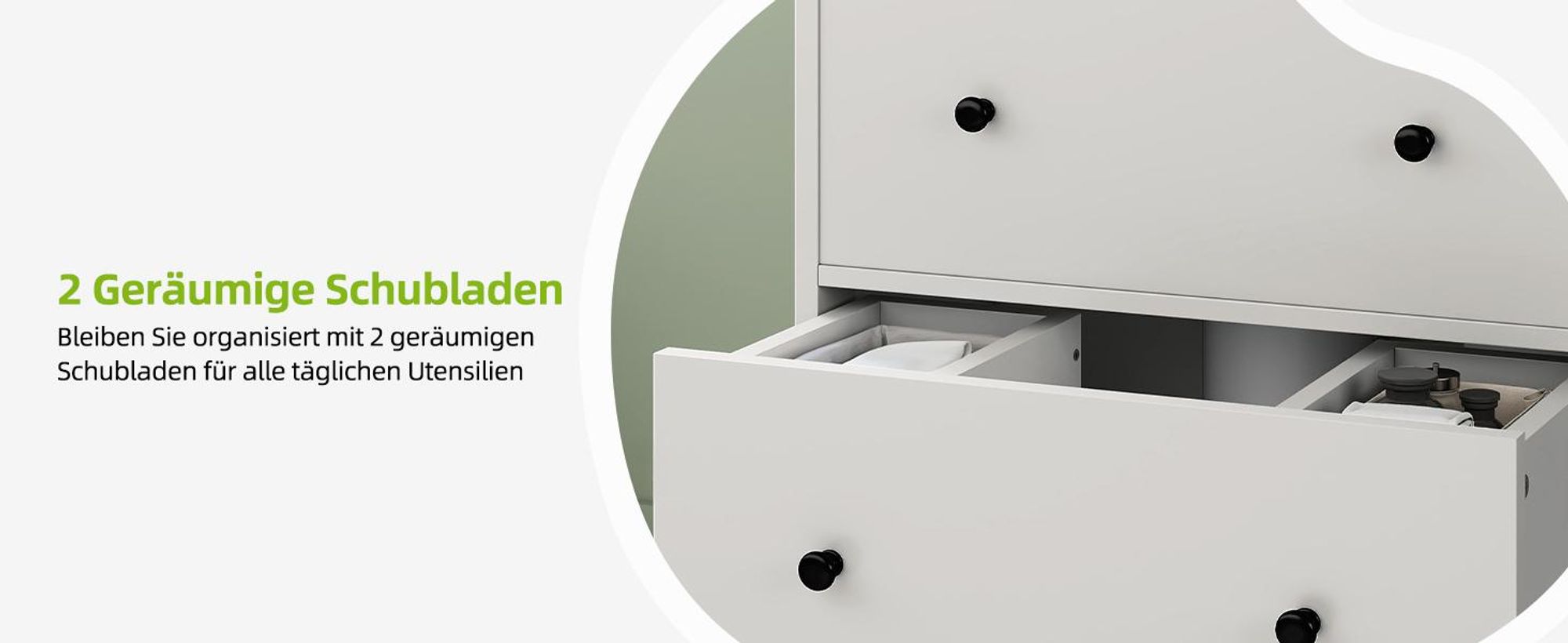 YITAHOME Waschbeckenunterschrank Waschbeckenschrank Badunterschrank mit 2 Schubladen, 60 x 30 x 50 cm, Weiß