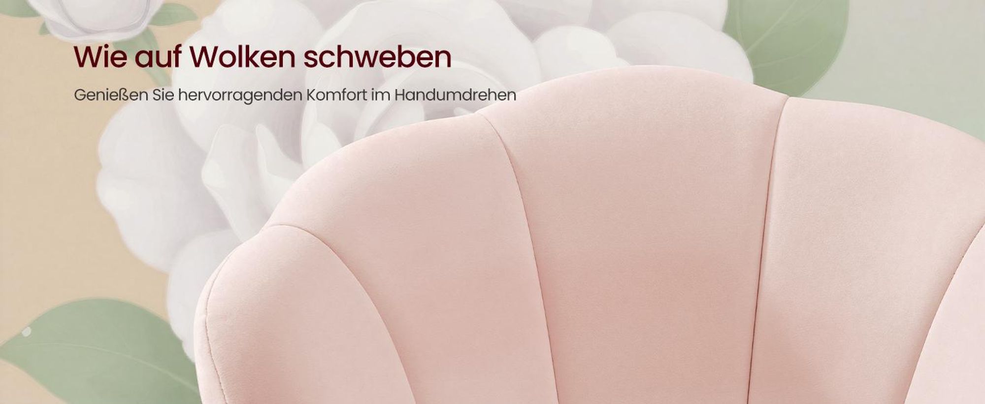 VASAGLE Esszimmerstuhl Schminktisch Sessel aus Samt mit Blütenblatt-Rückenlehne 62,5 x 60 x 80 cm Rosa
