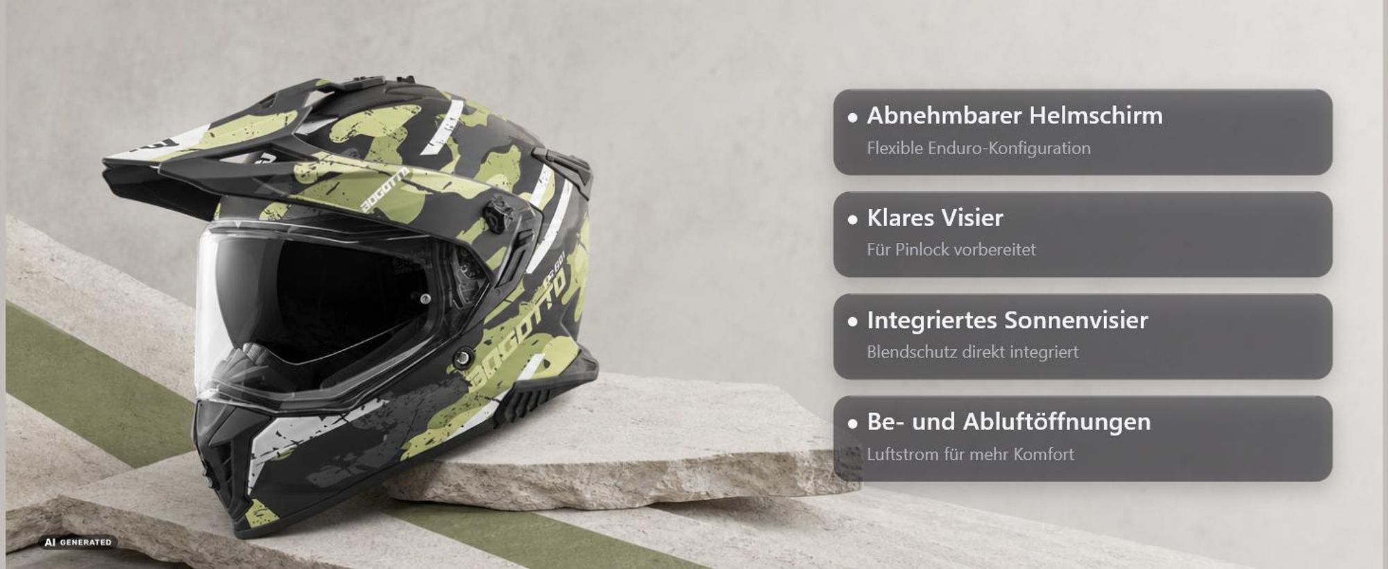 Bogotto FG-601 Sniper Fiberglas Enduro Helm, schwarz matt/grau, L (59/60)