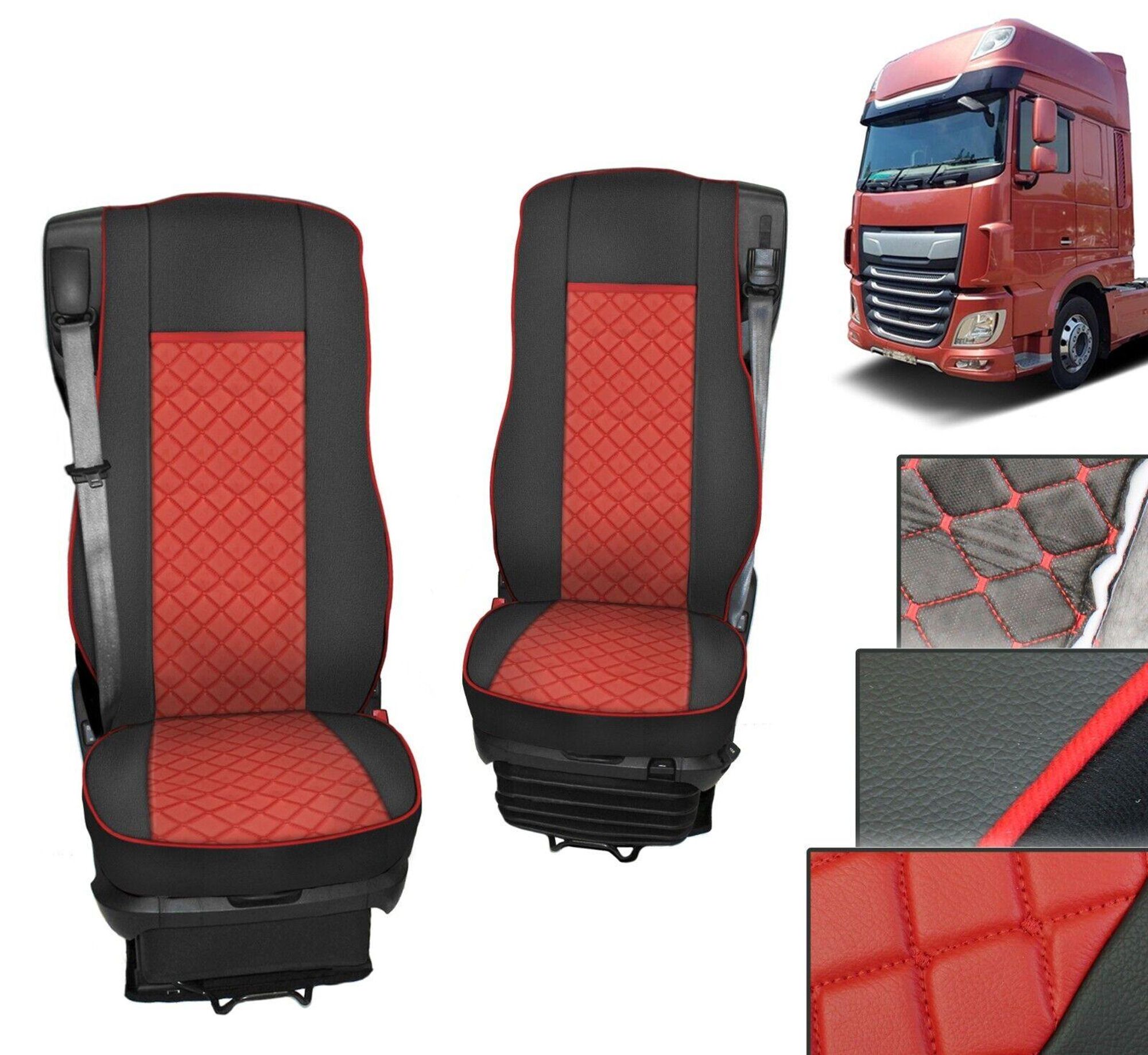 Lkw Sitzbezug Sitzbezüge Sitzauflage Alcantara Daf Xg Xg+ Schwarz/Rot