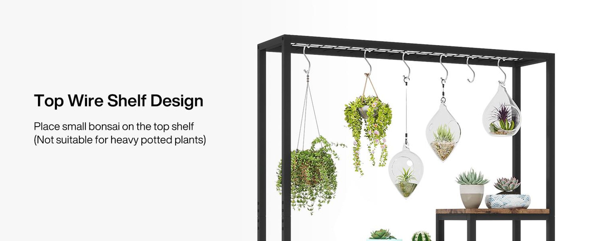 Tribesigns Porte-fleurs, Étagère pour plantes à 5 niveaux avec 10 crochets en S, 180cm de haut Porte-plantes en métal Étagère pour fleurs pour balcon intérieur Salon (Marron)