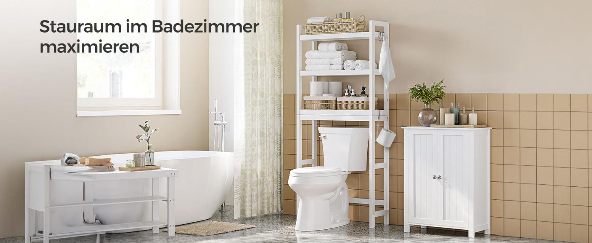SONGMICS Badezimmerregal für über die Toilette, aus Bambus, 3 Ebenen, Organizer für das Badezimmer, mit verstellbaren Einlegeböden, einfache Montage