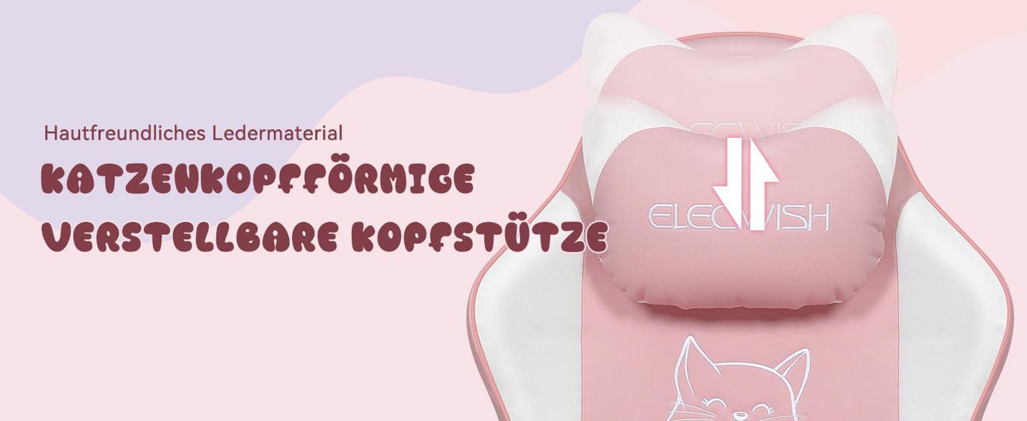 Puluomis Gaming Stuhl mit Fußstütze, Bürostuhl Chefsessel Schreibtischstuhl Racing Stuhl ergonomisch drehbar höhenverstellbar Katze Weiß Pink