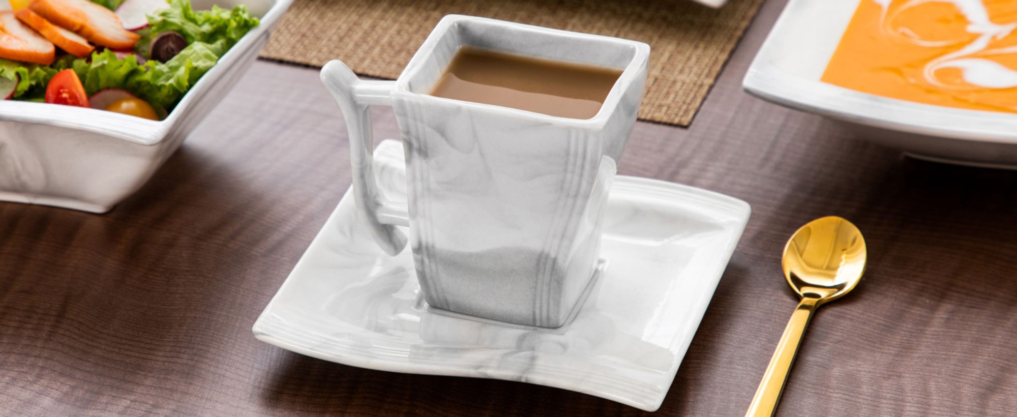 36-tlg. Kombiservice aus Porzellan, Tafelservice mit Tellerset, Müslischale, Kaffeetasse und Untertasse für 6 Personen, Marmor-Grau