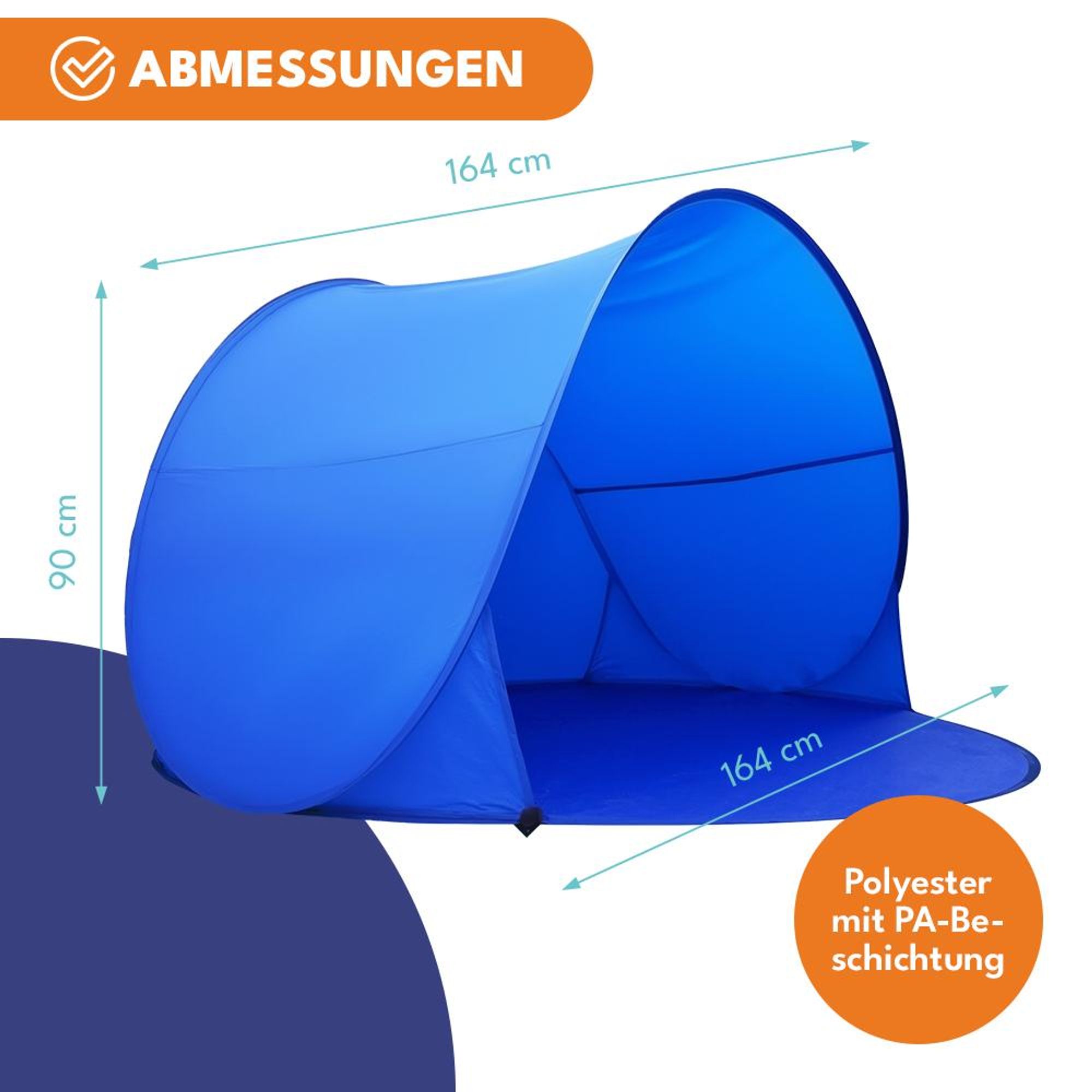 KRUMAD Pop Up Zelt 2 Personen, Strandzelt mit UV-Schutz, Windschutz, Wasserdicht, einfach Aufzubauen, ideal für Strand, Camping, Outdoor, Blau
