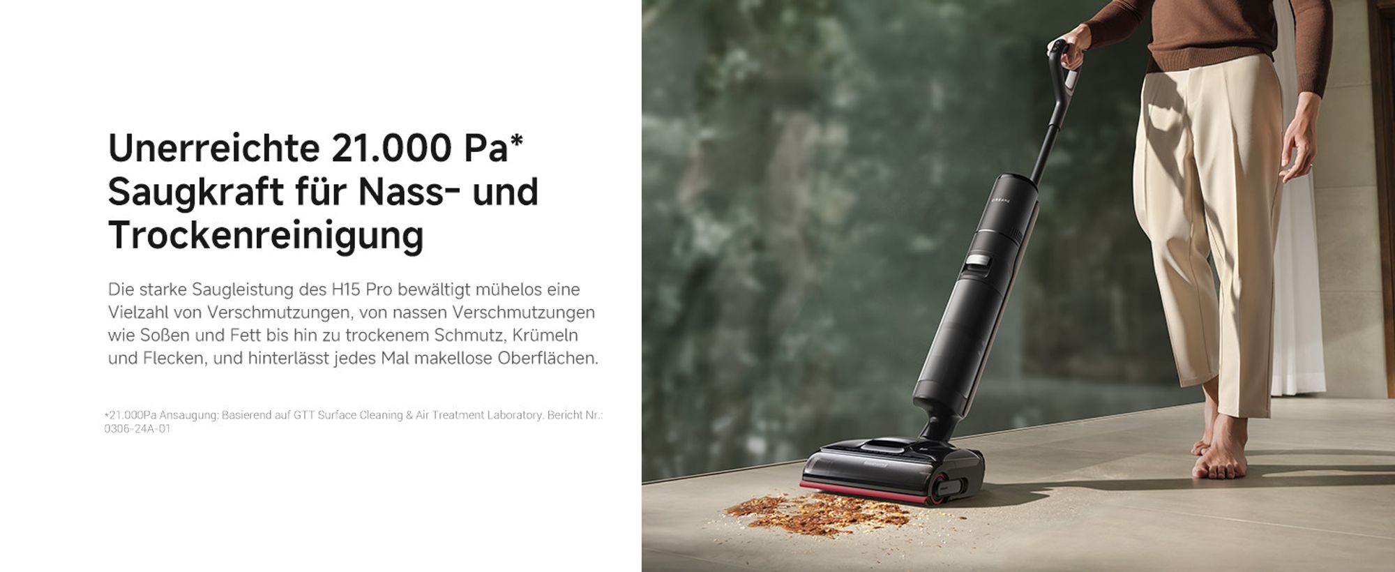 DREAME H15 Pro Nass- und Trockensauger, GapFree AI DescendReach Roboterarm, dreifache Kantenabdeckung, 21kPa Saugleistung, 0 Tangle, 180° Lie-Flat