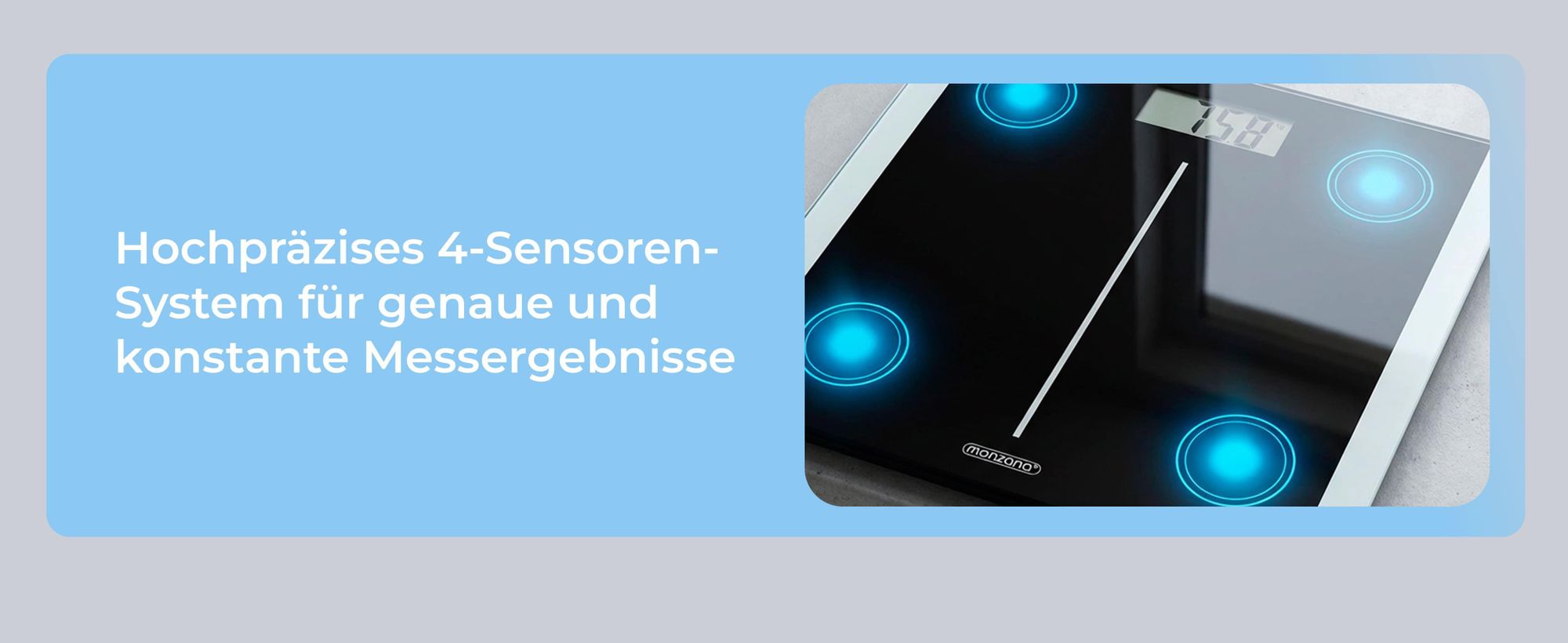 MONZANA® Personenwaage Digital Klare LCD Anzeige Große Trittfläche Step-On Waage DMS Sensorsystem Körperwaage bis 180kg flaches Design Sicherheitsglas